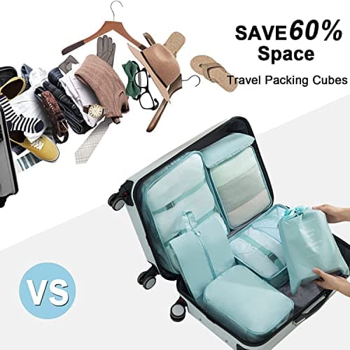 7 Set Packing Cubes for Suitcases, Expandable Luggage Packing Organizers for Travel Accessories, Durable and Lightweight Travel Essential Storage Bags for Woman & Man (Blue) — view 2