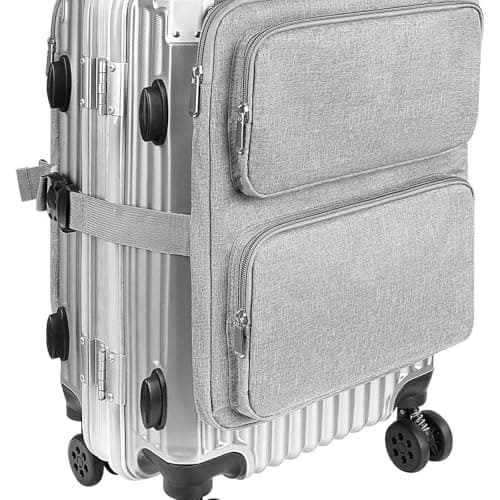KiBcsLic Over Luggage Organizer for Carry on Bag Laptop Sleeve Quick Release to Install Travel Accessory for Vacation, Gray — view 3