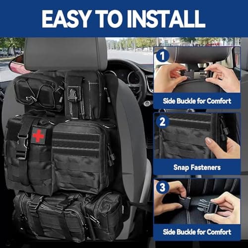 Tactical Car Seat Organizer with 5 Detachable Bag, Car Backrest Protector 600D Oxford Waterproof Tactical Vehicle Seat Back Organiser for Most Vehicle SUV Truck Pickup — view 4