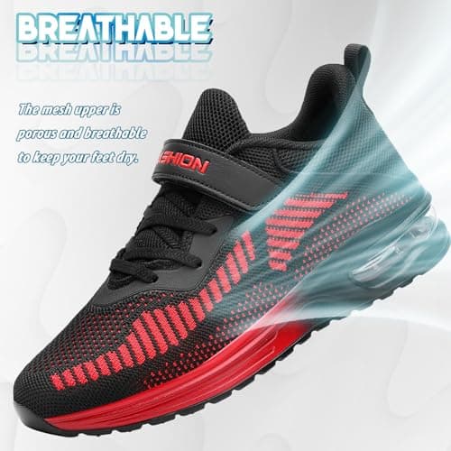 Boys Trainers Kids Running Walking Shoes Child Outdoor Sport Athletic Shoes Boys Tennis Shoes, Black Red, 1 UK — view 6