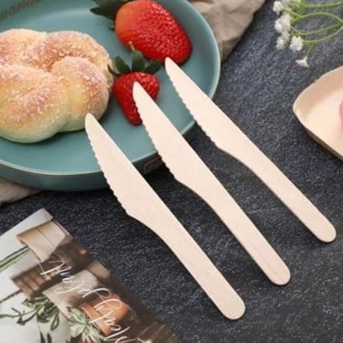 MIXEL Disposable Wooden Knife, Comfortable Grip, Lightweight And Portable, Ideal For Parties, Picnics, Camping, Takeaway, Everyday Use, Durable Construction, (20 Pcs) — view 3