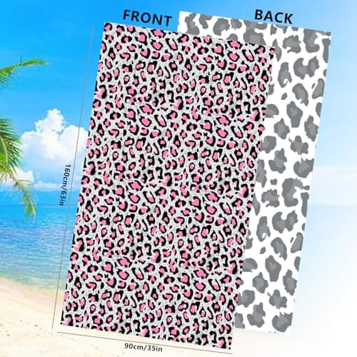 Large Quick Dry Microfibre Beach Bath Towel for Adult,Double Sides Pink Spots Leopard Sand Free Beach Towel with Bag,Lightweight Gym Yoga Sports Towel,Compact Travel Summer Beach Towel for Women Men — view 2