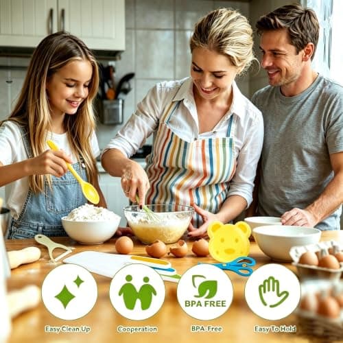 BEBOAN Kids Cooking Set, 43 Pieces, Kids Knife Set for Chopping, Mini Chef Set, Age 2-8, Kitchen Utensils with Safe Knife, Crinkle Cutter, Cutting Board — view 6