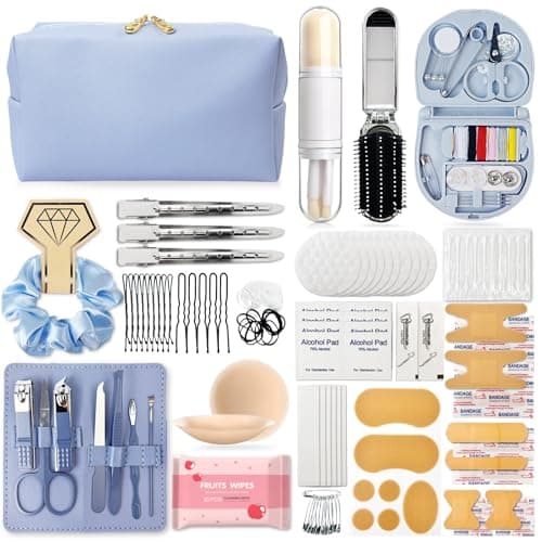 ARK Survivor Women's Wedding Emergency Kit 39 Essential Items for Brides Team Bride All in One Travel Kit Personal Care Women's Travel Set (Sky Blue)