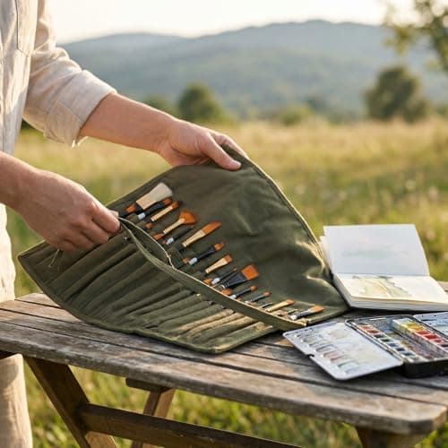 Liquidraw 30 Pocket Roll Up Canvas Paint Brush Holder, 53 x 45cm (Green) — view 4