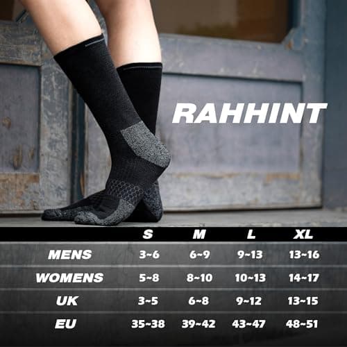 Rahhint Merino Wool Work Socks 3 Pairs Durable Compression Moisture Wicking Anti Blister Cushion Crew Outdoor Running Socks — view 6