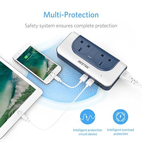 BESTEK Voltage Converter 110V to 230V Step Up Transformer with 4-Port USB Charging US/EU/AU Adapter UK to US Travel Charger, White-Blue — view 4