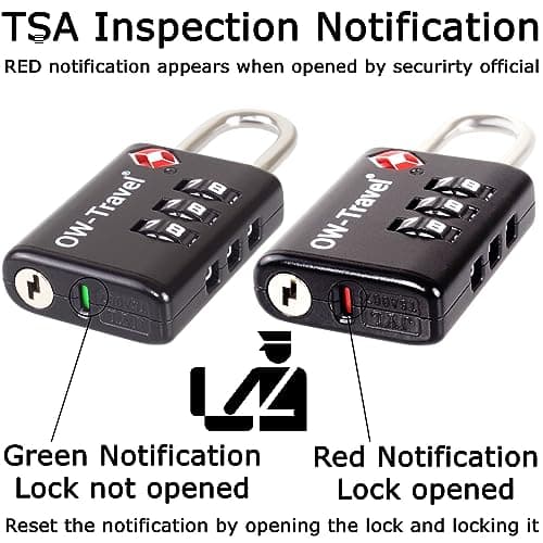 OW-Travel Suitcase Locks, TSA Approved Luggage Locks, Open Alert, Black 4Pk — view 3