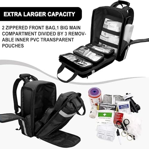 Lyirfan Professional First Aid Backpack Empty Medical First Aid Bag,Tactical Medical Bag with Reflective,Large Capacity First Aid Medical Backpack for for Home and Work,Hiking Outdoors(Black) — view 4