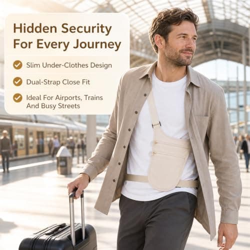 Anti Theft Travel Money Belt, Slim Waterproof Hidden Waist Pouch (Khaki) — view 5