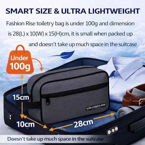 Water-Resistant Toiletry Bag for Men & Women - Lightweight Travel Wash Bag with Multiple Compartments, Compact Dopp Kit Cosmetic Organizer, Durable Nylon Shaving & Makeup Storage Case (Grey) — view 5