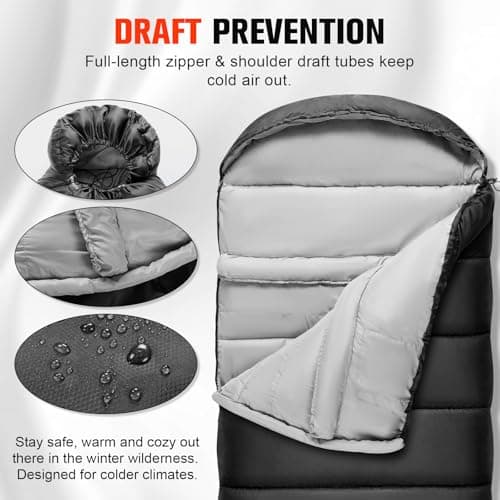 WERTYCITY Cold Weather Sleeping Bag with Hood, 4 Season, Adult Camping — view 6