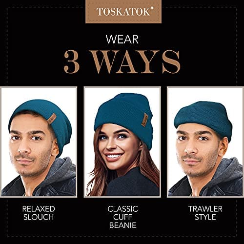 TOSKATOK Unisex Ladies Soft Feel Turn up or Slouch Knit Beanie Hat Warm Winter Woolly Hat-Teal — view 2