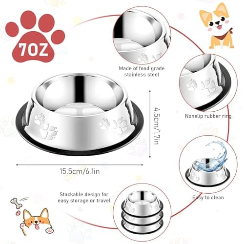 8 Pack Small Metal Dog Bowls, Stainless Steel Puppy Water Dishes Bulk — view 2