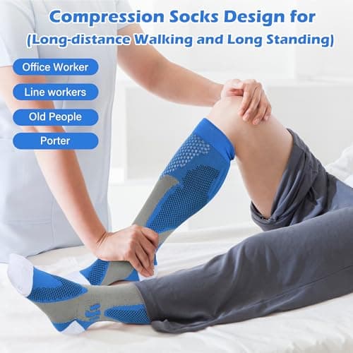 FEISIGE 3 Pairs Compression Socks, 20-30 mmHg Circulation Support - Ideal Compression Stockings for Running, Nursing, Flight, and Travel - Knee-High Varicose Veins Socks (Size: L/XL) — view 3