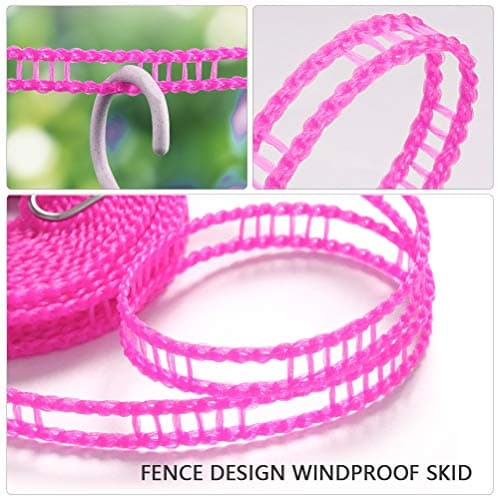 TIMESETL Elastic Clothesline, Portable Adjustable Travel Clothes Drying Line with 12pcs Clothespins for Outdoor and Indoor Use, Hotel, Balcony, Backyard [Black + Pink] - [3 Pack] — view 3