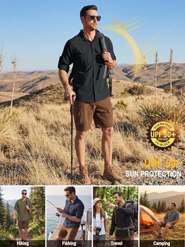 Peysuck Men's Safari Shirts, UPF 50 Sun UV Protection Shirt Black Gray — view 6