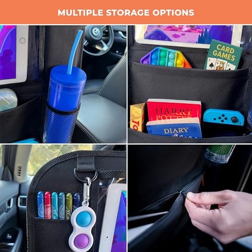 Huckaboo Car Seat Organiser - Kids Back Seat Organiser, Storage Pockets, Screen Holder, Black, 1 Pack — view 5