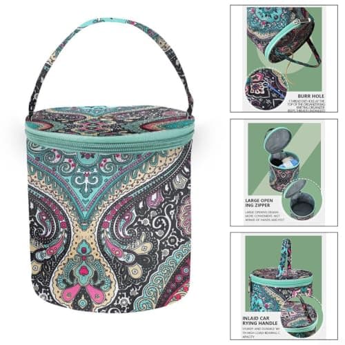 Yarn Storage Bag Portable Knitting Tote with Waist Flower Design for Wool Skeins Hooks Needles Travel Craft Organizer 5.5x5.2 Inch — view 2