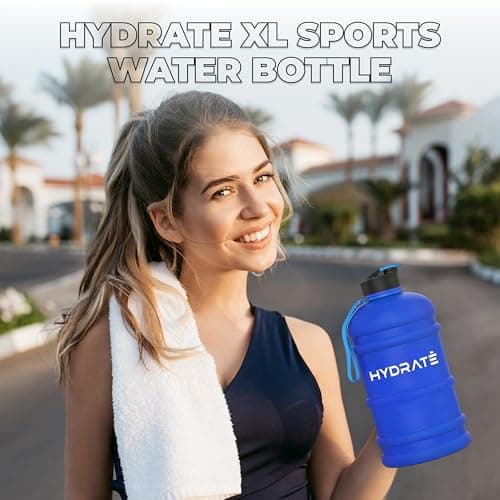 HYDRATE XL Jug 2.2L Water Bottle - Big Water Bottle with Integrated Handle and Nylon Strap - BPA-Free, Leak Proof Pop Cap Sports Bottle for Gym, Travel and Daily Hydration - Frosted Blue — view 2