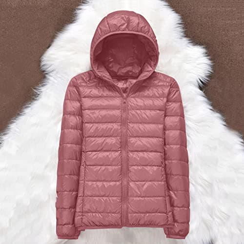Womens Winter Lightweight Puffer Jacket with Hood Warm Short Packable Women Quilted Jacket Transitional Padded Down Jacket for Ladies Lined for Hiking Travel Plus Size Thin Jacket Down Pink — view 3