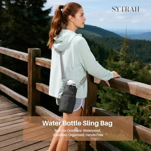 SYTRAH Water Bottle Bag Crossbody, Insulated Holder Shoulder Purse Black — view 3