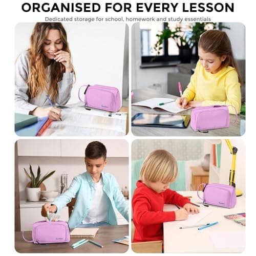 SharkByte Large Pencil Case Organiser, Big Capacity Aesthetic Stationery Storage Pouch with Compartments, Pen Holder for School, College, Study Supplies, Desk Organisation & Travel Essentials — view 6