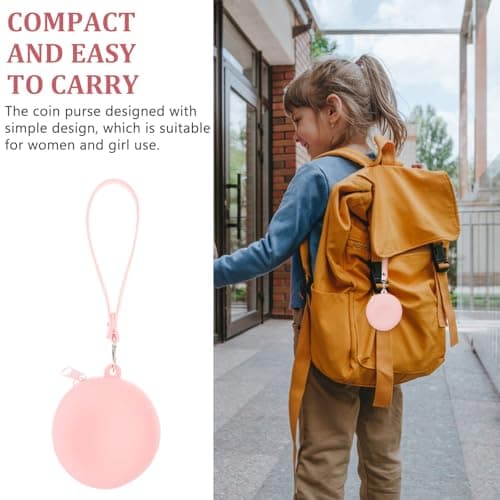 Hemobllo Small Silicone Change Purse with Keychain and Wrist Strap for Women and Girls, Easy to Carry Pink Coin Purse for Travel and School, Simple Design Organising Coins and Earphones — view 3