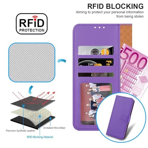 iCatchy for iPhone 15 Case 6.1 Inch, PU Leather Wallet Flip Case with Card Slots, RFID Blocking, Magnetic Closure, Stand, Full Body Protective Folio Cover (Lilac) — view 3