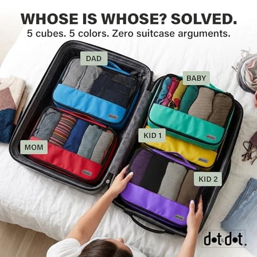 Travel Packing Cubes (Large 5pc - Red/Yellow/Green/Blue/Purple) — view 3