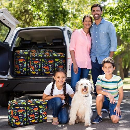 Upgrade 40-180L Heavy Duty Camouflage Moving Bags, Storage Bags, Waterproof Oxford Storage Bag with Zippers and Handles for Clothes, Bedding Moving (Colorful dinosaur, 40L) — view 6