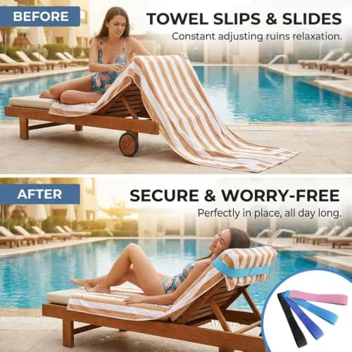 4-Pack Elastic Towel Straps for Beach Towel, Anti-Slip Wrap Holders for Sun Lounger & Beach Chair, Adjustable Stretch Bands, Keeps Towel Set in Place at Beach — view 5