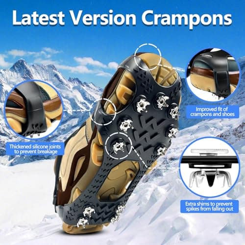 SYNYOUR Crampons, Ice Grips for Shoes and Boots, Silicone Stainless Steel Ice Cleats for Winter Hiking Walking Climbing Ice Fishing, Grippers Shoe Spikes Grips Traction, Unisex Snow Grips, XL — view 3