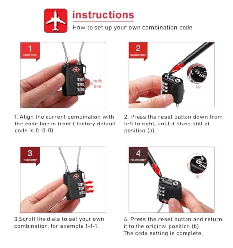 NAGE TSA Approved Luggage Locks with Open Alert Indicator (2P, Black&Blue) — view 5