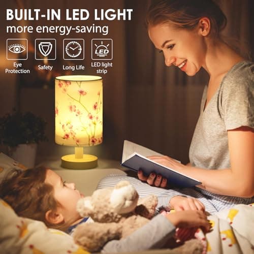 GUIJZSLTRG Table Lamp USB Wooden Bedside Night Lamp with Linen Fabric Lampshade Minimalist Lamps Decorative Bedroom Nightstand Light Vintage Small Nightlight LED Lamp for Home Office Hotel Gift — view 3