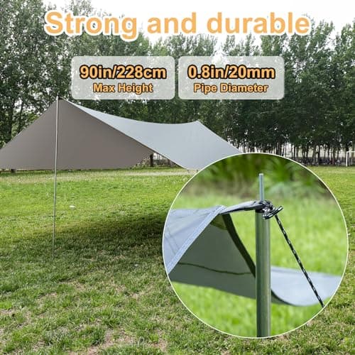 WADEO Camping Tarp Shelter with Poles, Waterproof Heavy Duty Bushcraft Tarp, Rain Fly Hammock Cover, Outdoor Shelter for Camping, Hiking, Festival (Grey - 3.6x4.8m) — view 4
