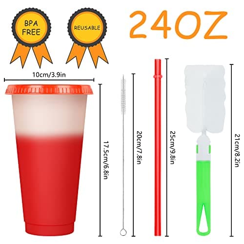 AUAUY Reusable Color Changing Cup, 6 Pack BPA Free Plastic Tumbler Set, 24oz Travel Iced Coffee Mug Tumbler with Straw Lid, Smoothie Milkshake Bottle Magic Cold Drink Water Cups for Party Kid Aldult — view 2