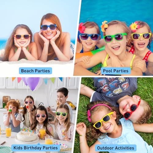 Morcheiong 8 Pack Kids Sunglasses Neon Colors Sunglasses，Sunglasses Party Favors Goody Bag Fillers Fun Gift for Birthday Party Beach Pool Party — view 4