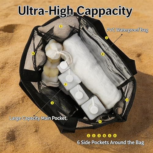 Large Mesh Beach Bag, Large Beach Bag, Extra Large Black Mesh Tote Bag — view 5