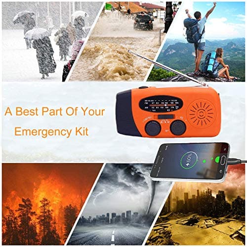 SOLARBABY Wind Up Solar Radio, Emergency Hand Crank Self Powered AM/FM Survival Solar Weather Radio with LED Flashlight,SOS Alarm,2000mAh Emergency Power Bank for Smart Phone (M-Orange) — view 3