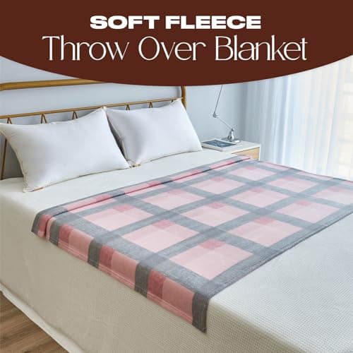 Dreamscene Blush Winter Check Fleece Blanket Super Soft Warm Cosy Sofa Bed Picnic Garden Throw Over, Plaid Tartan Pink Grey - 120 x 150cm — view 2