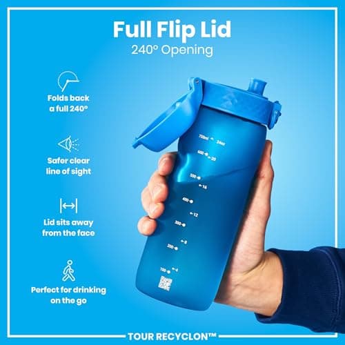 ION8 Sports Water Bottle, 750 ml/24 oz, Leak Proof, Easy to Open, Secure Lock, Dishwasher Safe, BPA Free, Flip Cover, Carry Handle, Soft Touch Contoured Grip, Easy Clean, Odour Free, Blue — view 4