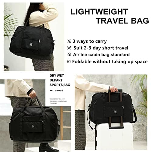 Foldable Travel Duffel Bag, TRIPON Carry on Luggage Cabin Bag Underseat 45x36x20 New Easyjet Weekender Overnight Bag,Lightweight Holdall Maternity Hospital Bag -(35L,Black) — view 4