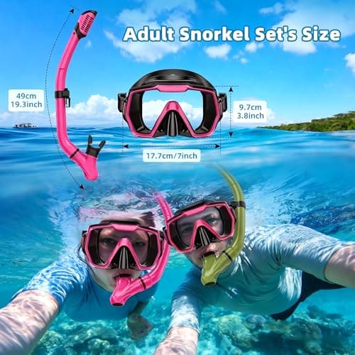 Adults Mask Snorkel Fins Set, Snorkeling Gear for Adult with Fins, Snorkel Sets with Flippers, Adult Anti Leak Scuba Gear with Adjustable Fins Diving Mask Full Dry Top Snorkel with Travel Bags — view 5