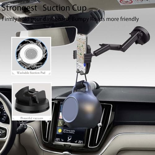 Truck Phone Holder, Dashboard Windshield Cell Phone Mount with Long Arm, Strong Suction Cup for SUVs, Trucks, Buses, Heavy Duty Vehicles — view 2