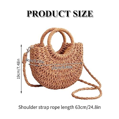 Wisebom Straw Beach Bag for Women, Handwoven Tote Bag Straw Crossbody Bag Hand Weave Shoulder Bag, Rattan Handbag Hollow Boho Style Clutch Purse for Beach Travel Daily Use — view 4