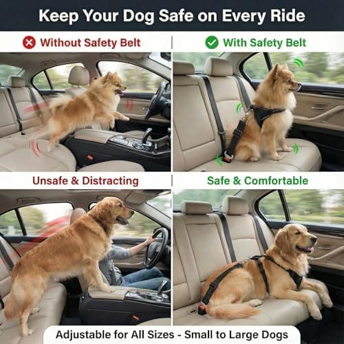 Barpre Dog Car Seat Belt - Adjustable Safety Restraint Lead for Cars - Universal 2.1cm Clip Adapter for Harness - Durable Nylon Vehicle Travel Strap for Puppy Small Medium Dogs & Pets - Black — view 5