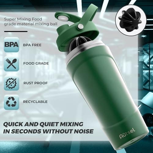 Autsel Protein Shaker, 750ml Stainless Steel Shaker Bottle for Fast — view 3
