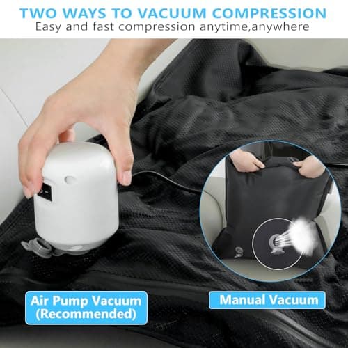 Puersit Travel Vacuum Storage Bags with Electric Pump – Waterproof Reusable Compression Bags for Clothes (Black 2PC+Pump, 50 * 70) — view 4