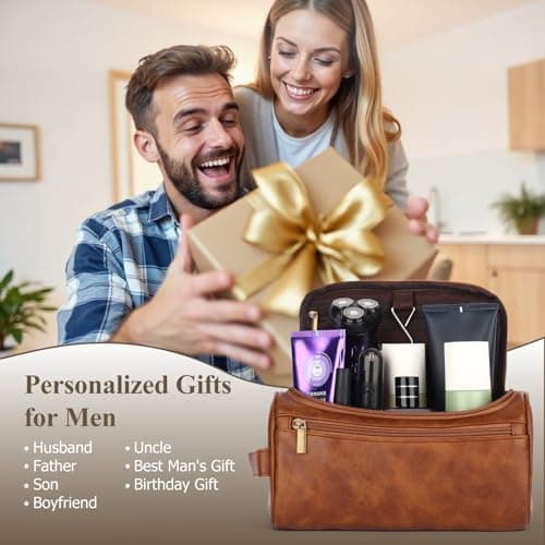 CGFN Mens Toiletry Bags,Personalised Gifts for Men,Personalised PU Leather Mens Wash Bag with Initial Hanging Toiletry Bag Xmas Birthday Gifts (Initial-T, Reddish Brown) — view 2